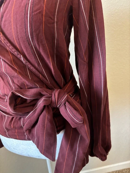 Billabong Burgundy Striped Wrap Top with Side Tie - Picture 2 of 5